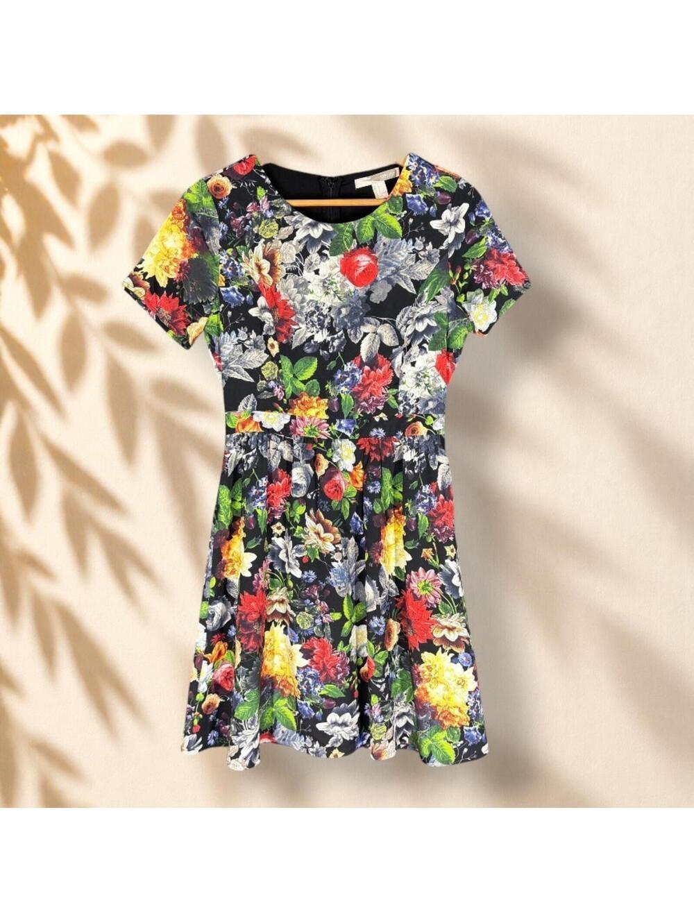 Forever 21 Dress Women S Small Black Floral Sheath Midi Zipper Lined Casual